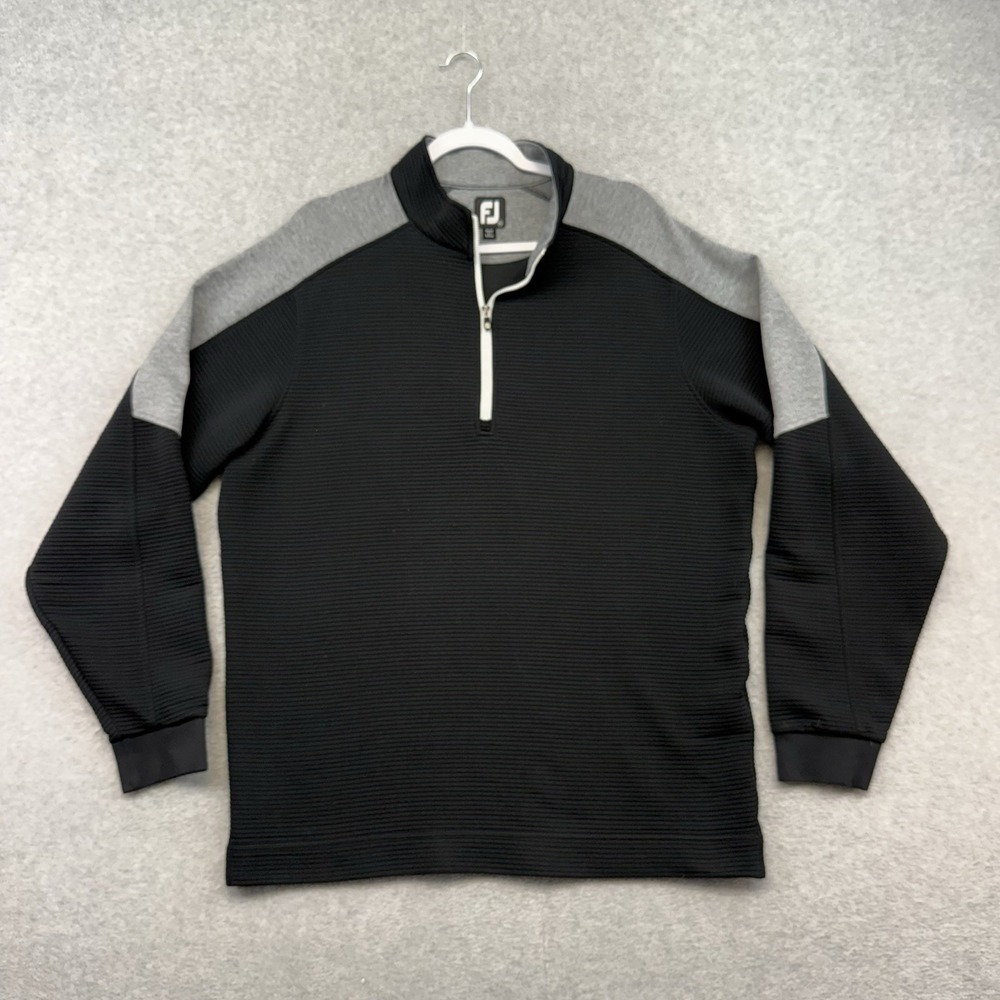 Footjoy 1/4 Zip Men XL Black Pullover Sweater Ribbed Quilted Golf Performance FJ